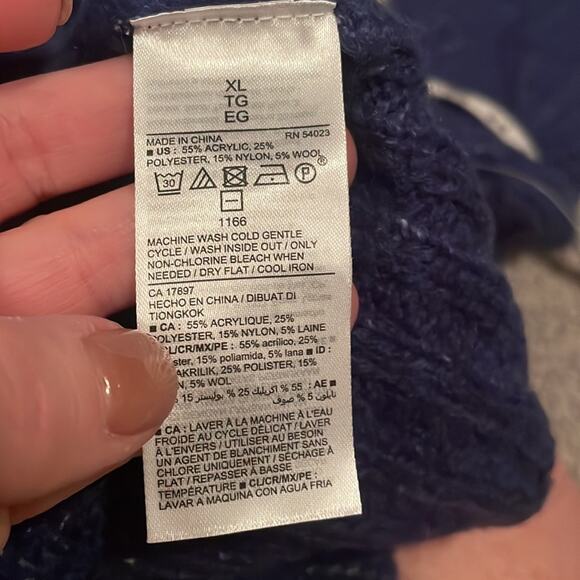 OLD NAVY blue open knit ruffle sweater size XL wool blend - Picture 7 of 7